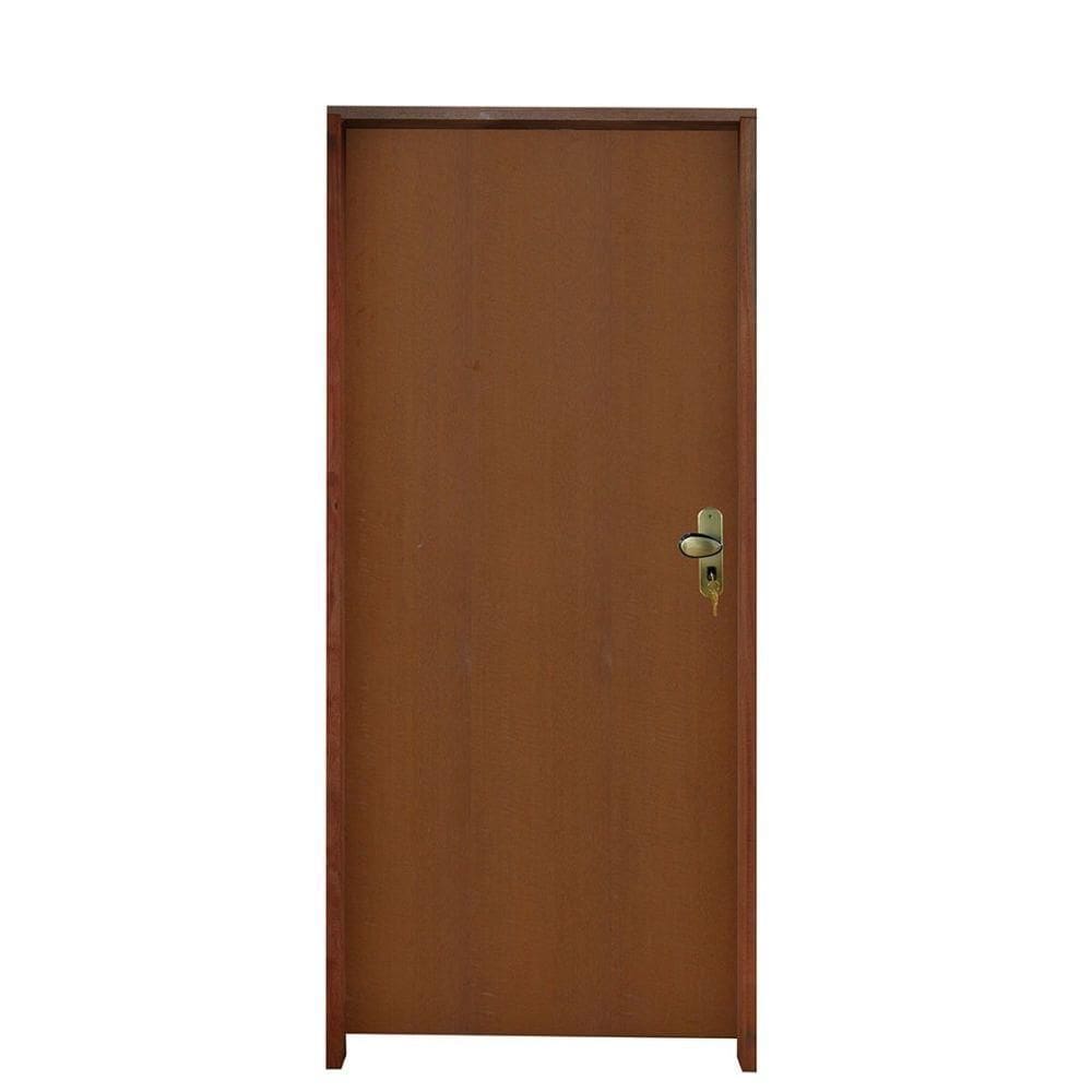 Kit Porta Madeira Lisa Padrão Imbuia 92 X 2.10 Batente Tauari 14cm Fechadura Externa Lado Esquerdo ? Hale