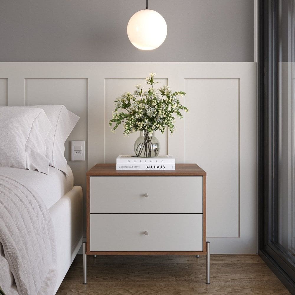 Mesa de Cabeceira 2 Gavetas 64 Cm Jasper Canella/Off White