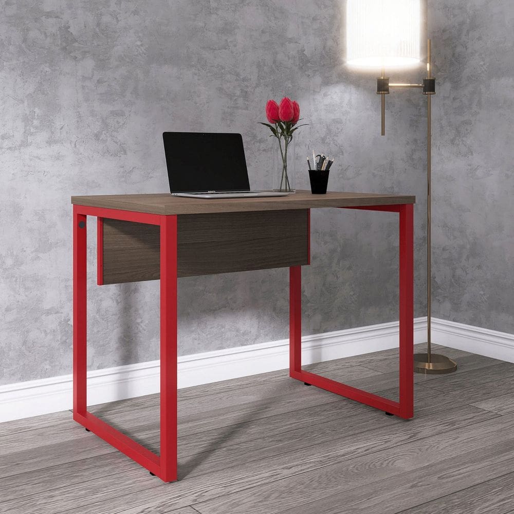 Mesa para Escritório Industrial 90cm Pe25 Walnut/Vermelho