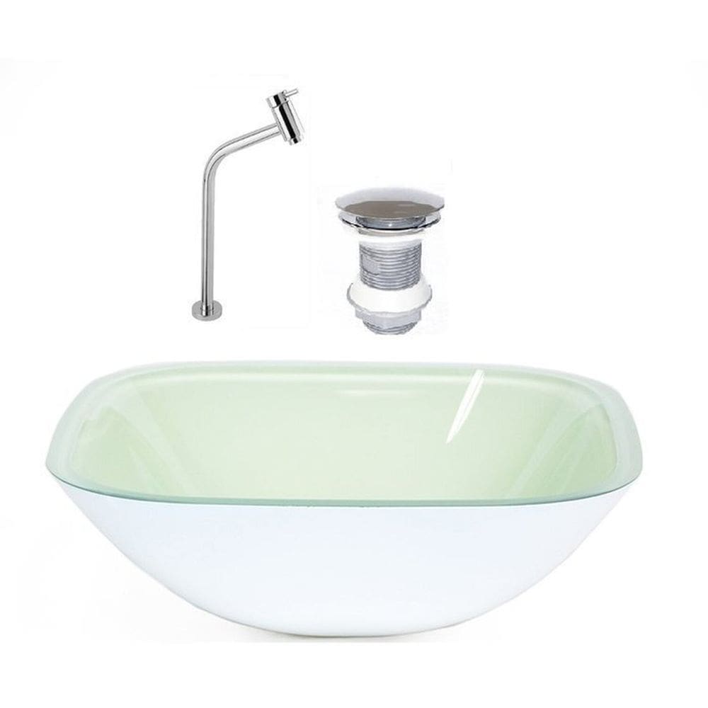 Cuba de Vidro Quadrada 35cm Branco + Válvula + Torneira Metal Branco