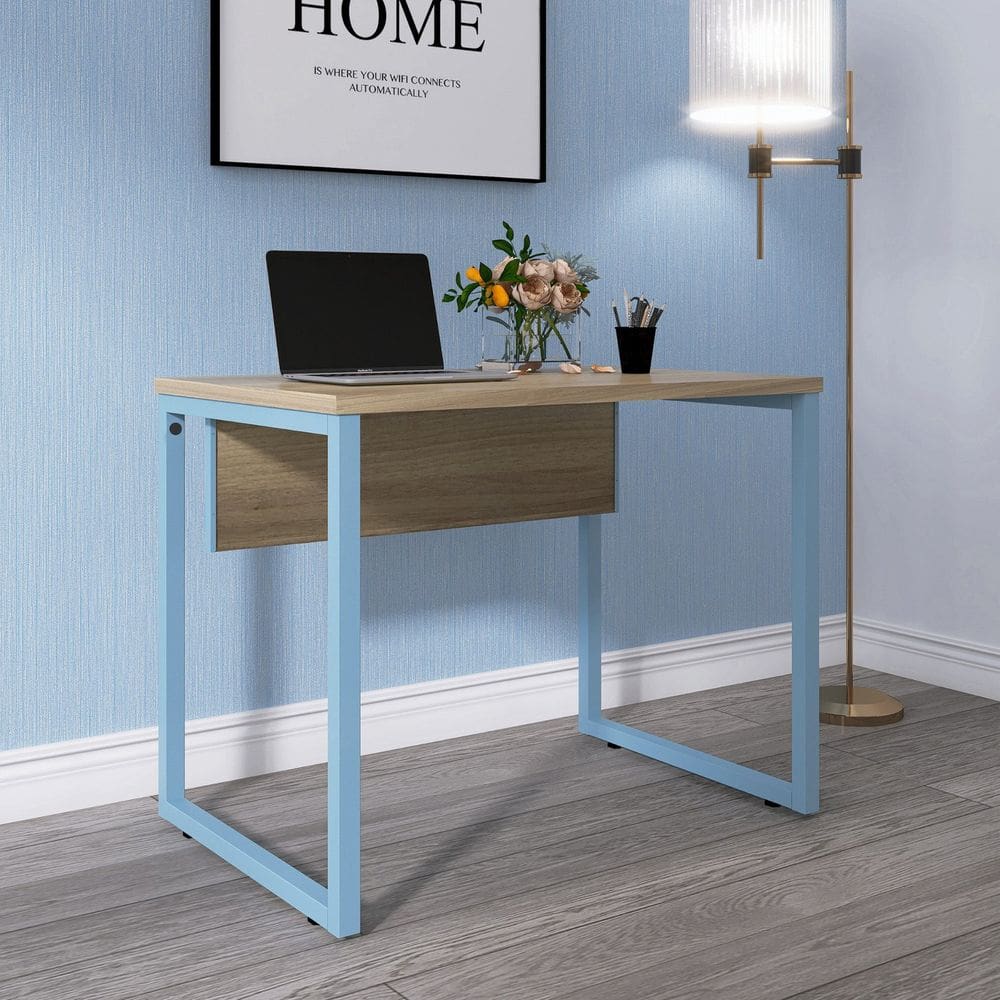 Mesa para Escritório Industrial 90cm Pe25 Noce Naturalle/Azul Dali