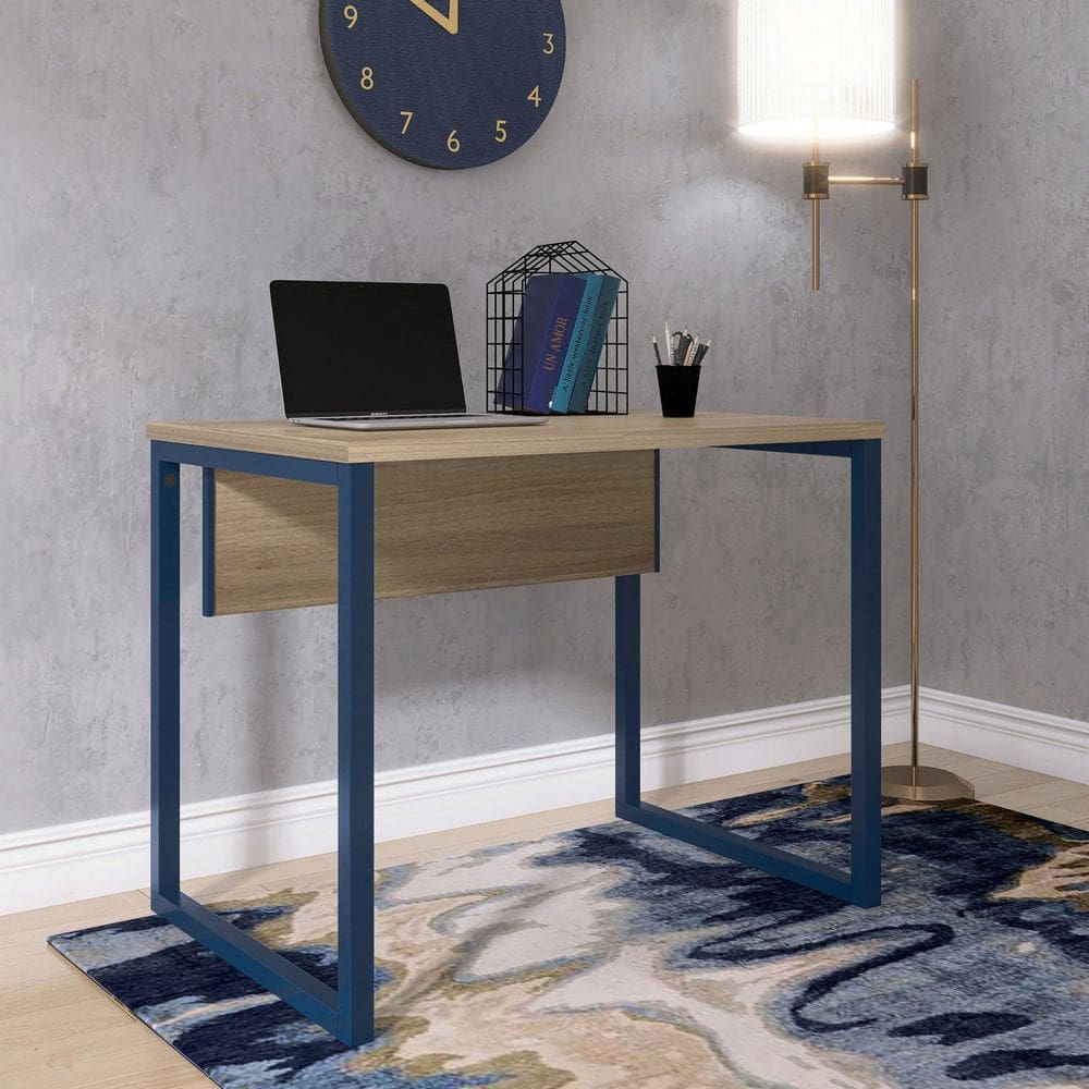 Mesa para Escritório Industrial 90cm Pe25 Noce Naturalle/Azul Dali