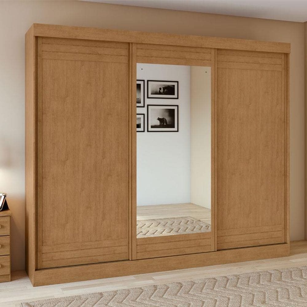 Guarda Roupa Casal Ambiente Nice 3 Portas 2 Gavetas Amêndoa Clean Off White Flex com Espelho – Lopas