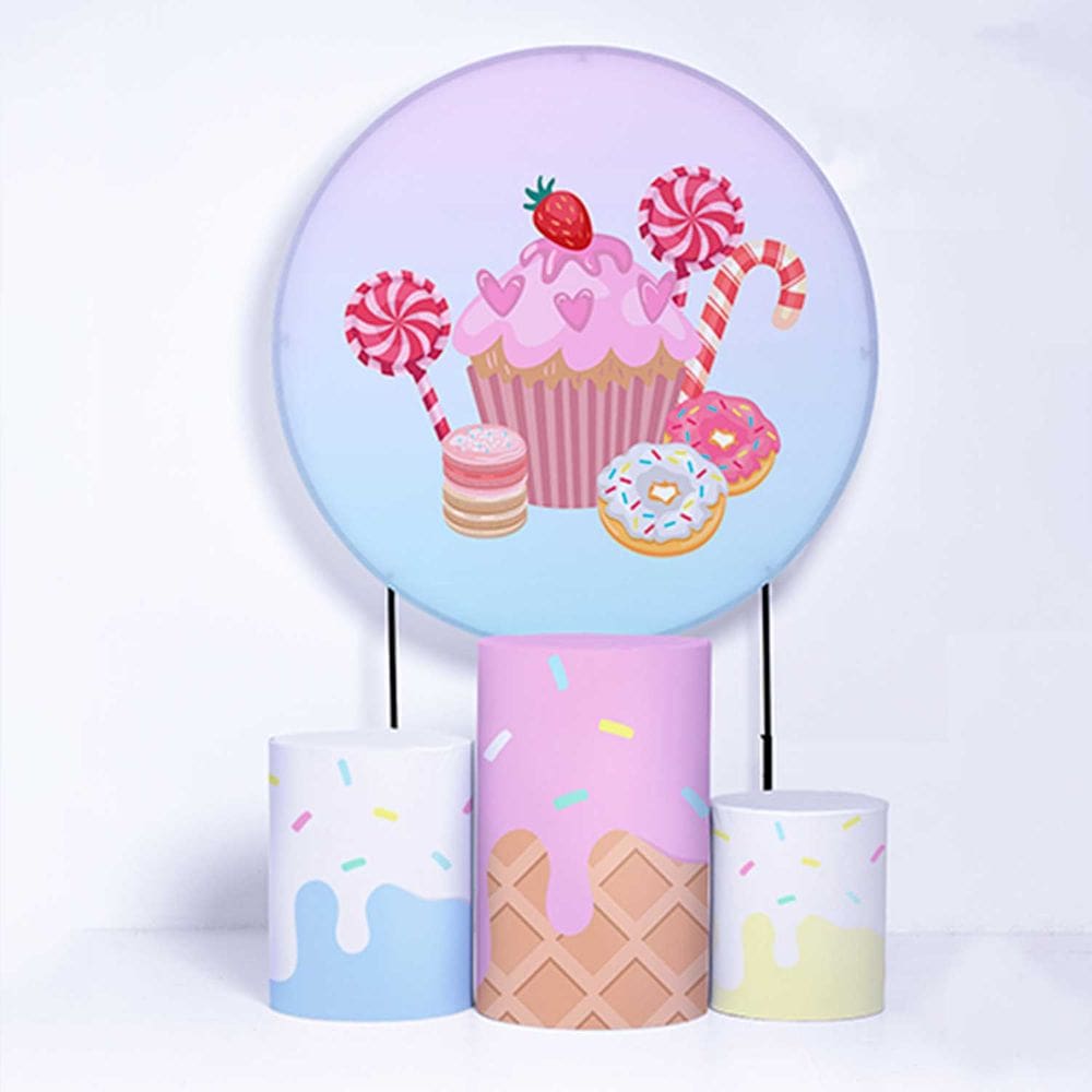 Kit Painel de Festa Redondo de 1,80m e Trio de Cilindros Doces - Fera Print