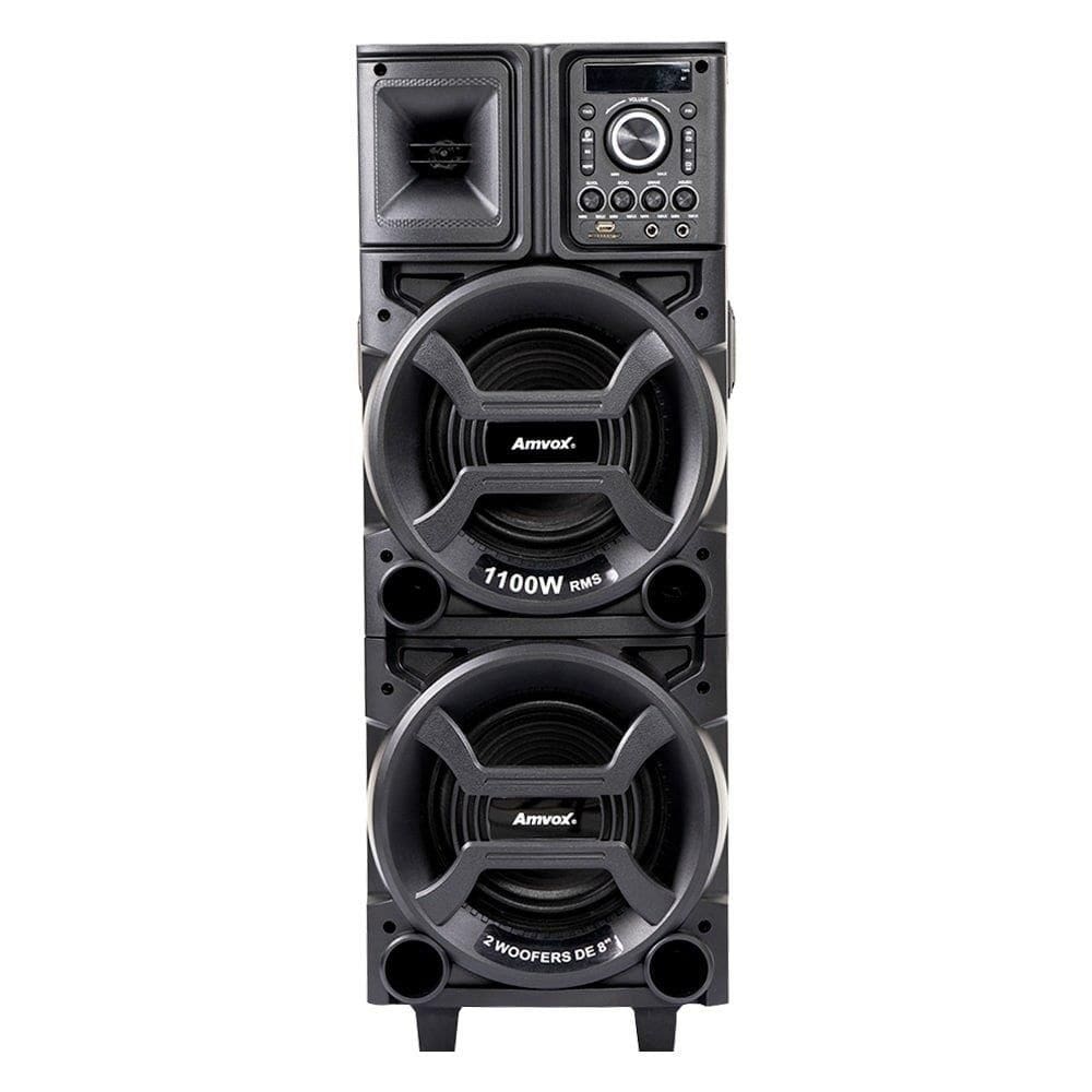 Caixa de Som Amplificada ACA 1101 Black Duplo 8 | AUX/USB/CARD, Bluetooth, 1100W RMS, Preto