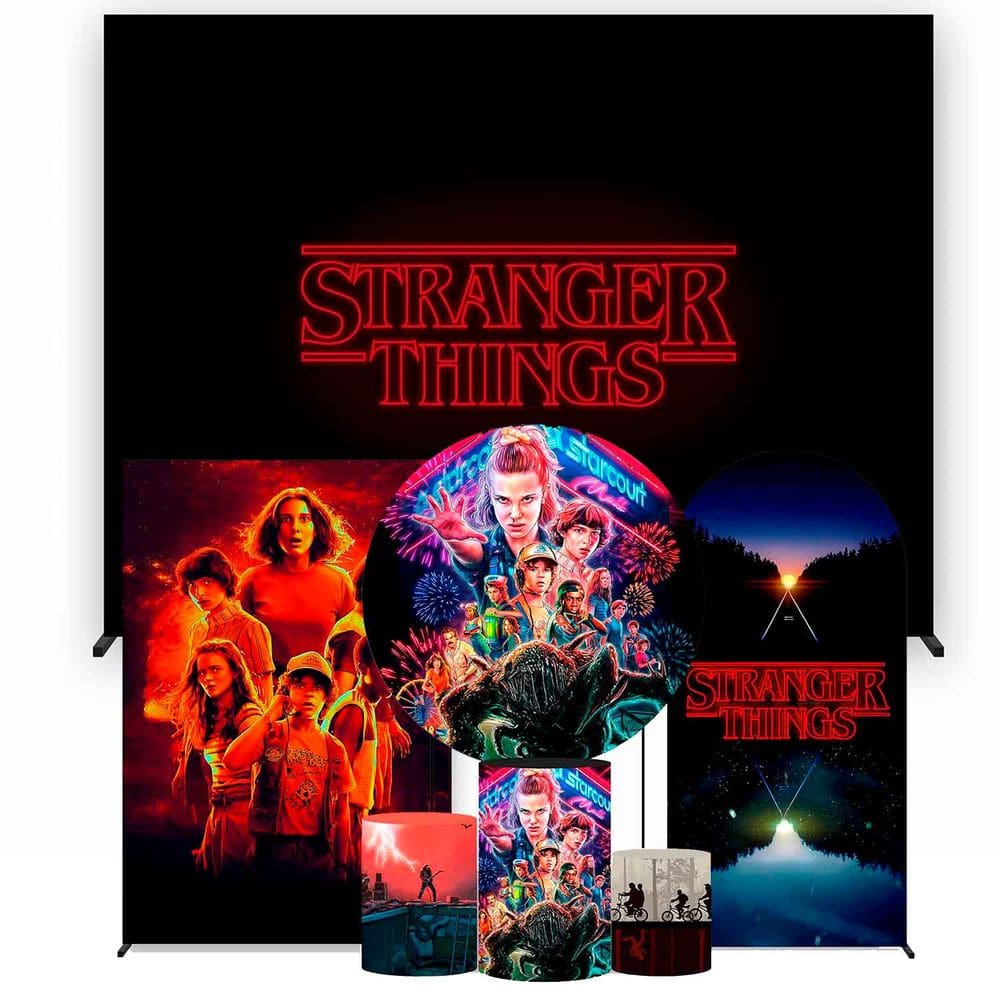Super Kit de Painéis de Festa Stranger Things Painel Redondo 1,80 e Retangular Várias Medidas - Fera Print