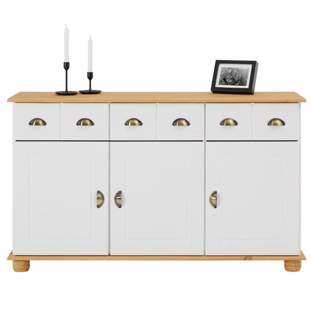 Balcão Aparador Buffet 3 Portas 3 Gavetas Madeira Branco Freijó Colmar
