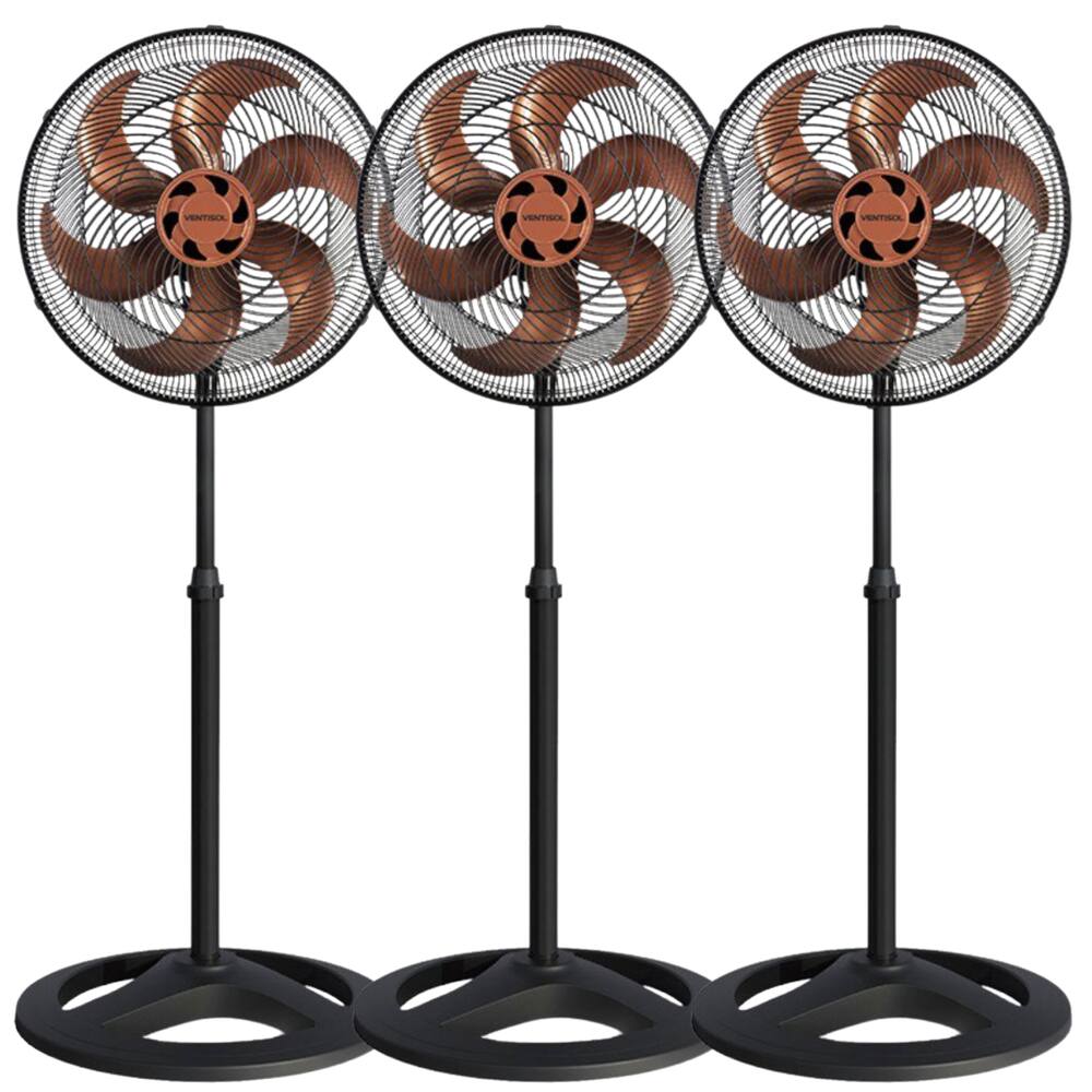 Kit 3 Ventiladores Coluna Chão 50cm Turbo Ventisol 6 Pás Oscilante 135W