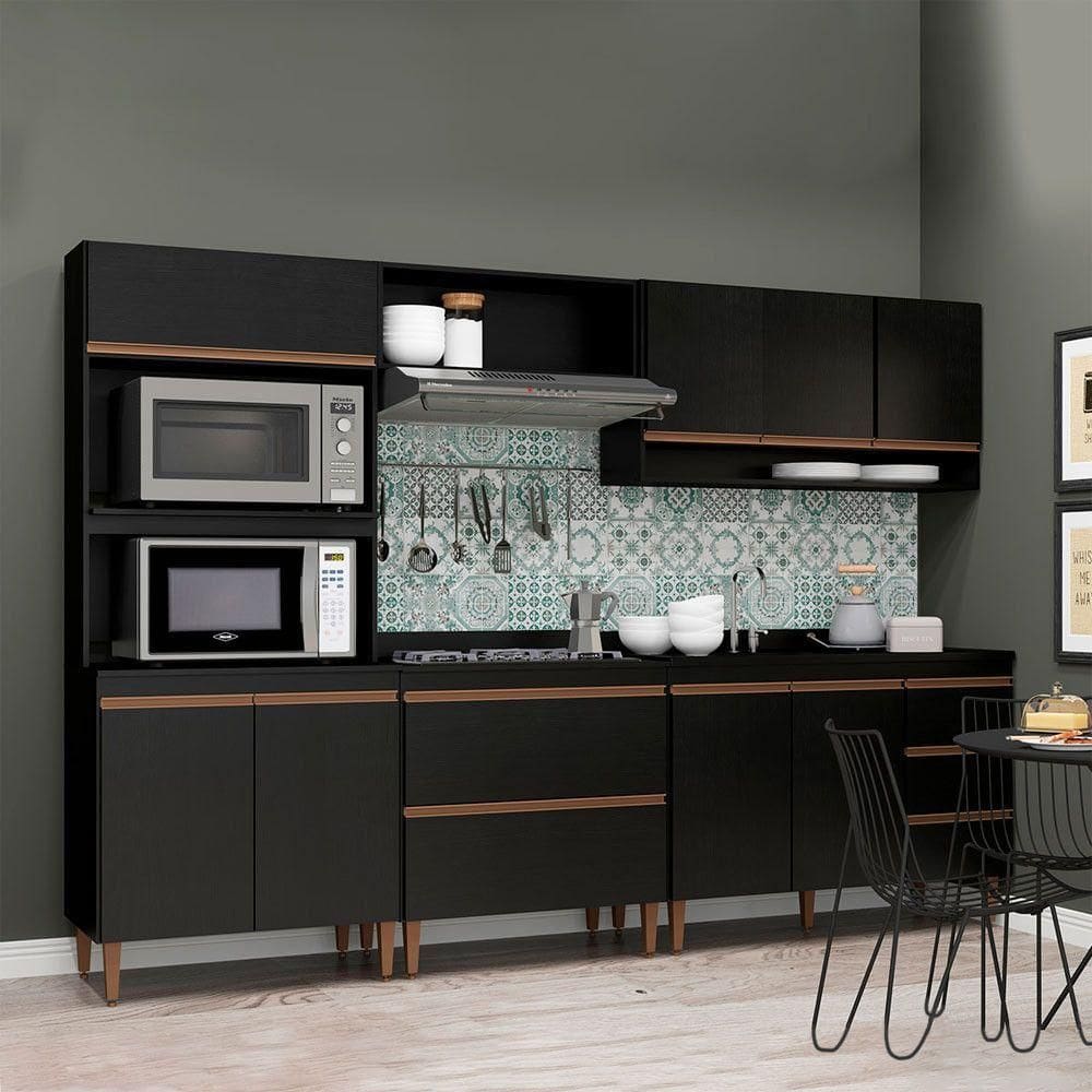 Cozinha Compacta Torre Quente Sabrina 5pçs Mdp Menu Móveis Preto