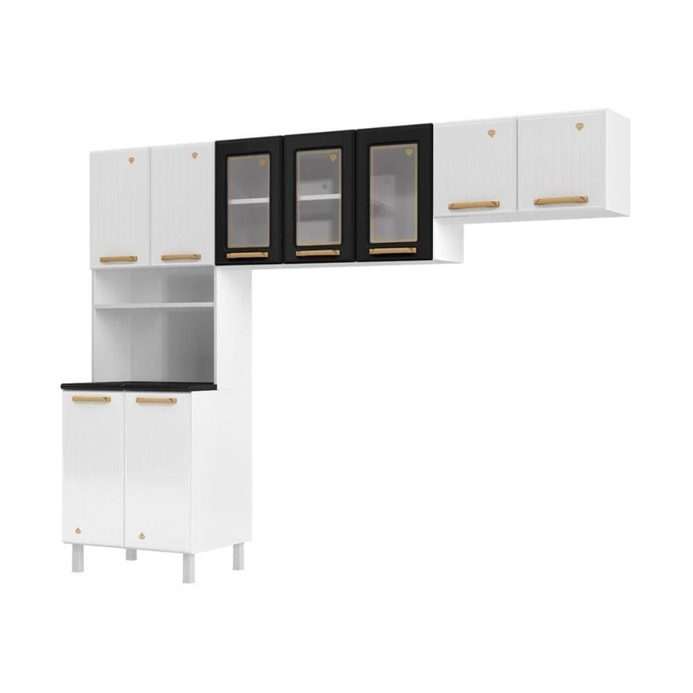 Cozinha Compacta Aço 3 Peças Com Armário Para Forno-micro-ondas Multimóveis Cr20367 Branco-preto