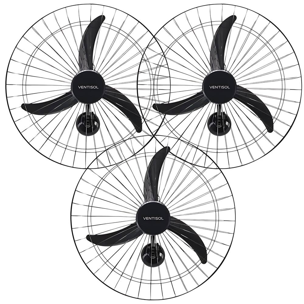 Kit 3 Ventilador De Parede Ventisol Oscilante 60cm Premium 3 Pás 200W