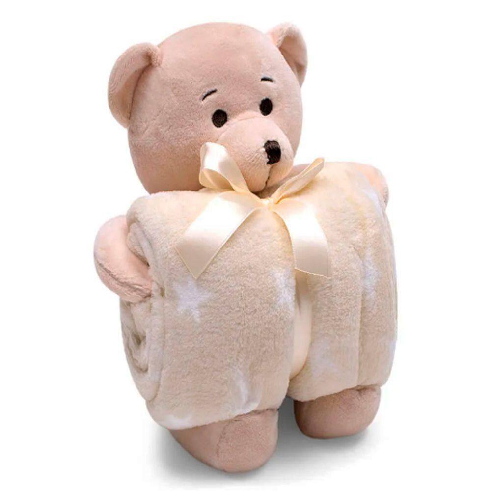 Manta E Bichinho Pelúcia Buettner Baby Microfibra Urso Bege