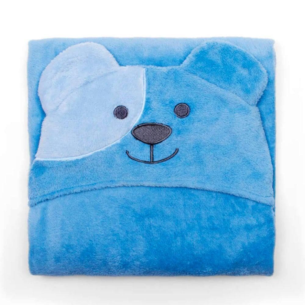 Manta Com Capuz Buettner Microfibra Infantil Ursinho Feliz 90cmx90cm Azul