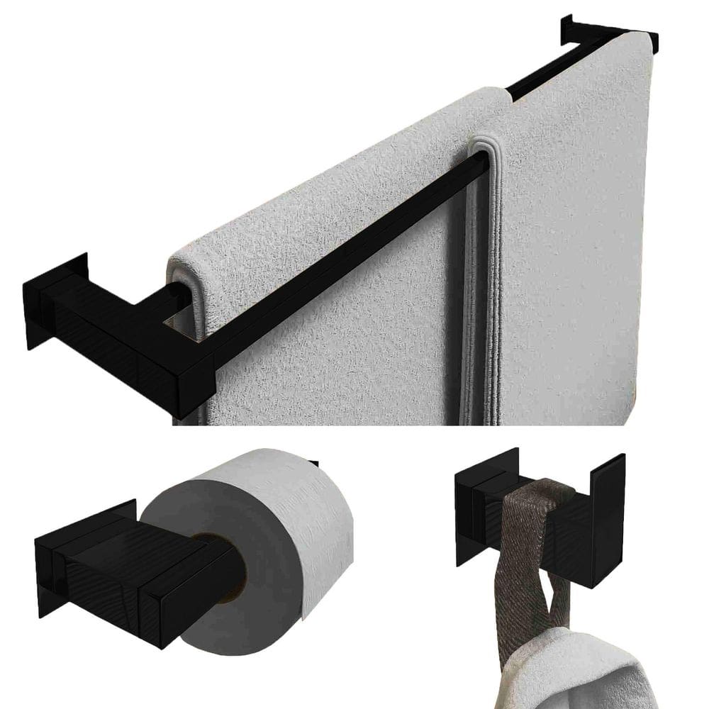 Kit Toalheiro Duplo 60Cm Inox 3 Pçs Polido Ou Preto Fosco