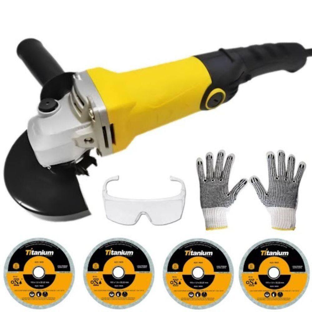 Kit Lixadeira Esmerilhadeira 4.1/2 800W + Discos Luva Oculos