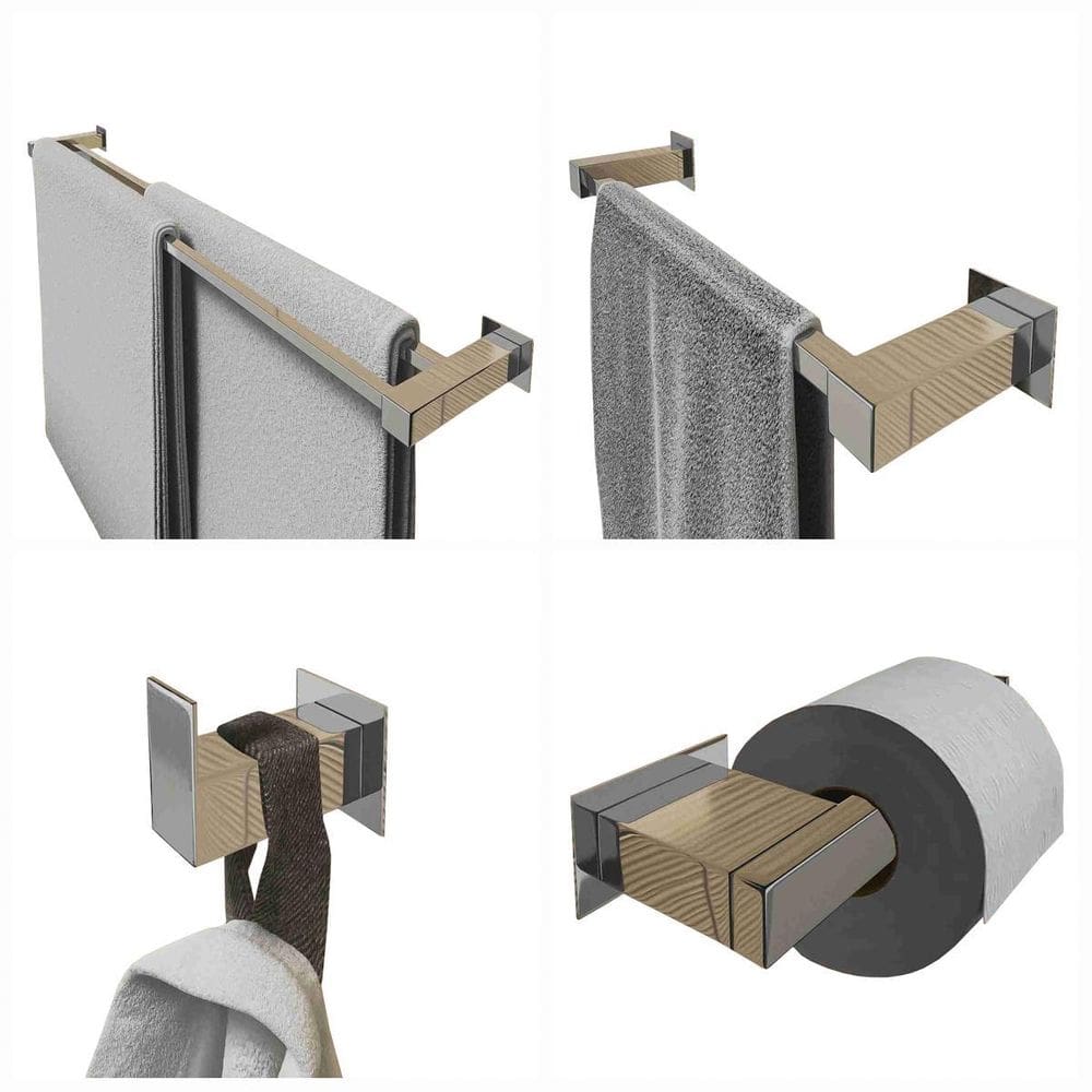Kit Toalheiro Duplo 80Cm Inox 4 Pçs Polido Ou Preto Fosco