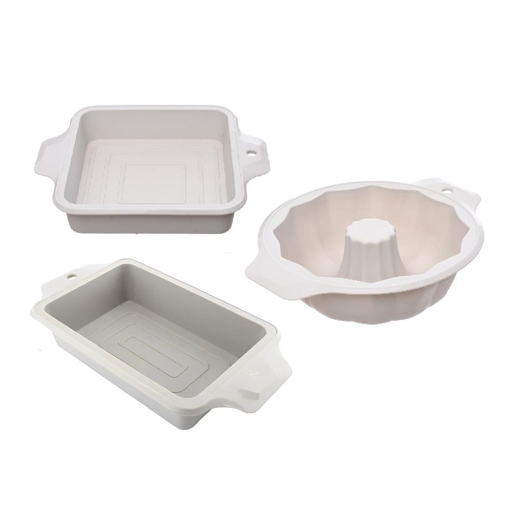 Kit 3 Formas Flexível de Silicone Para Pães Pudim Bolo