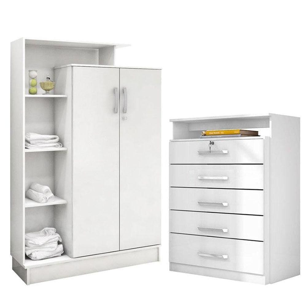 Cômoda Triunfo E Armário Multiuso Elite Branco Brilho - Demóbile