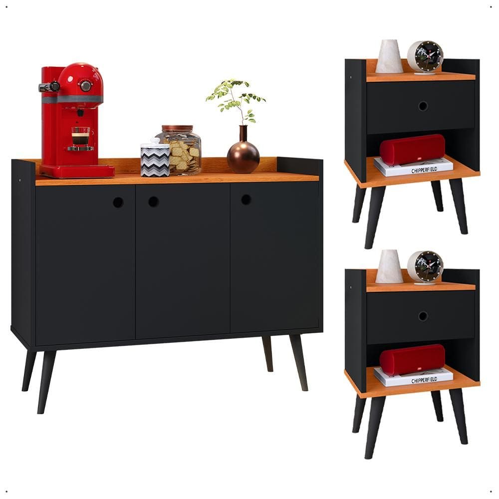 Kit 2 Mesas Cabeceira Pequena Quarto Gaveta Nicho Aparador Buffet Cantinho Café Prateleira Pés Palito Retrô - Lojas RPM