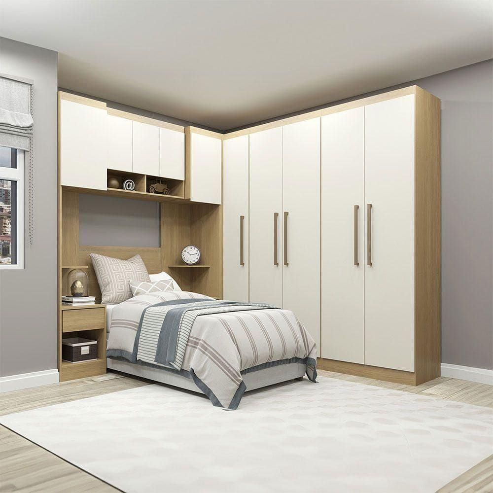 Guarda Roupa De Solteiro Modulado Selene 7 Pçs Menu Móveis Carvalho