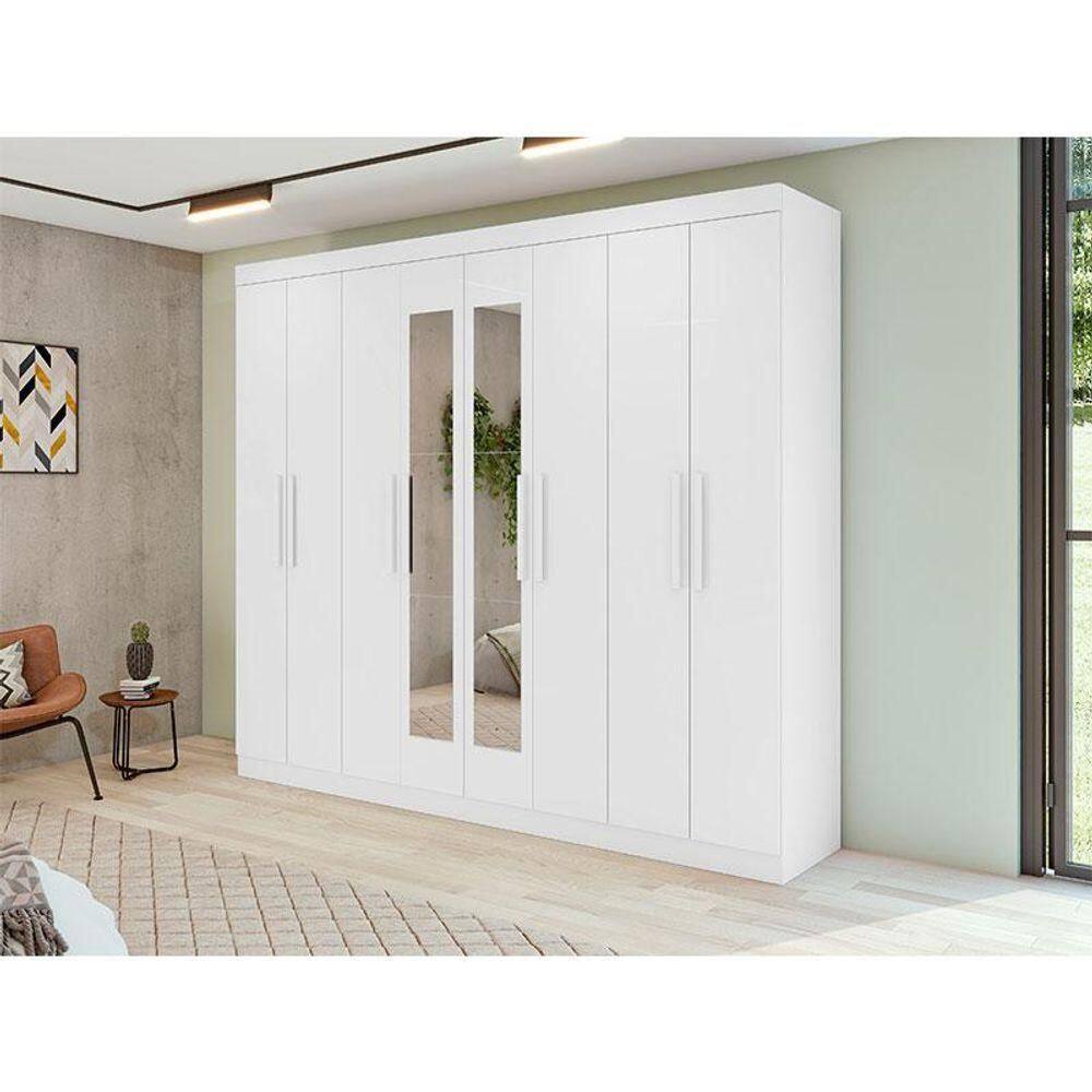 Guarda Roupa Casal Ambiente Andara Soft 8 Portas Branco Brilho Com Espelho - Lopas