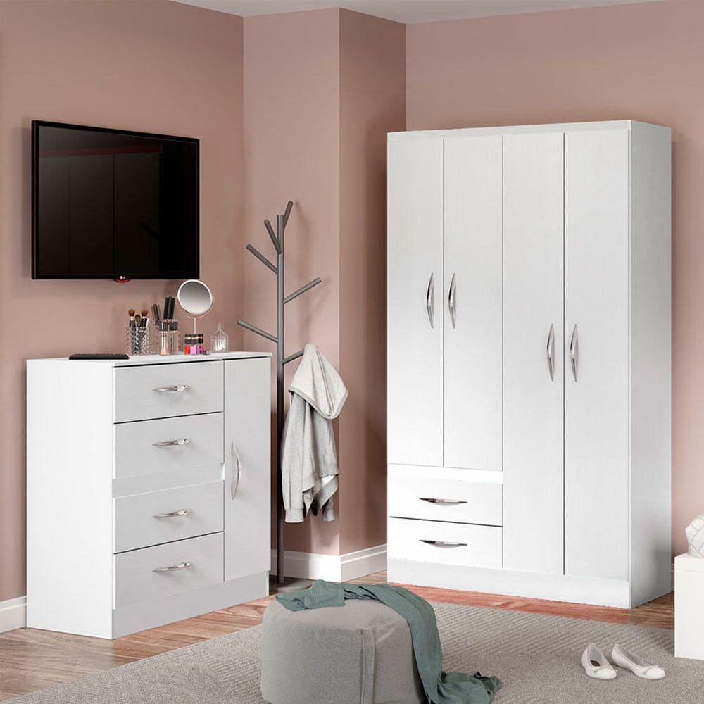 Kit Quarto Pequeno Com Guarda-roupa E Cômoda Mdp Menu Móveis Branco