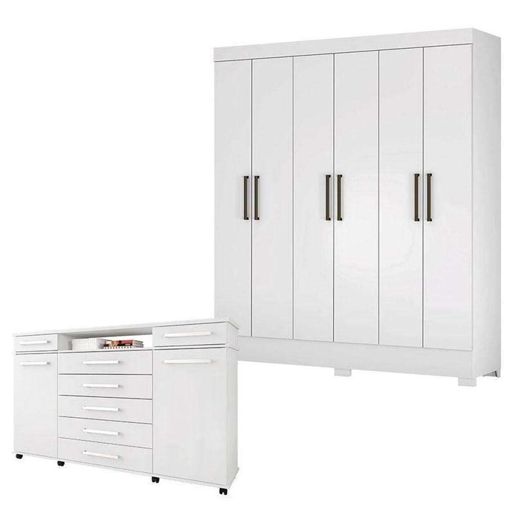 Cômoda London E Guarda Roupa Casal Verso Branco - Demóbile