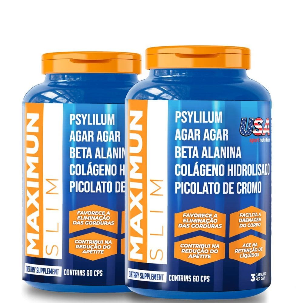 Maximun Slim Kit 2x (60 cápsulas cada) – Fórmula com Fibras e Colágeno – USA SPORT NUTRITION