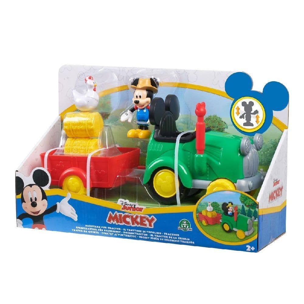 Trator de brinquedo Disney Mickey Mouse Barnyard Fun com boneco e acessórios