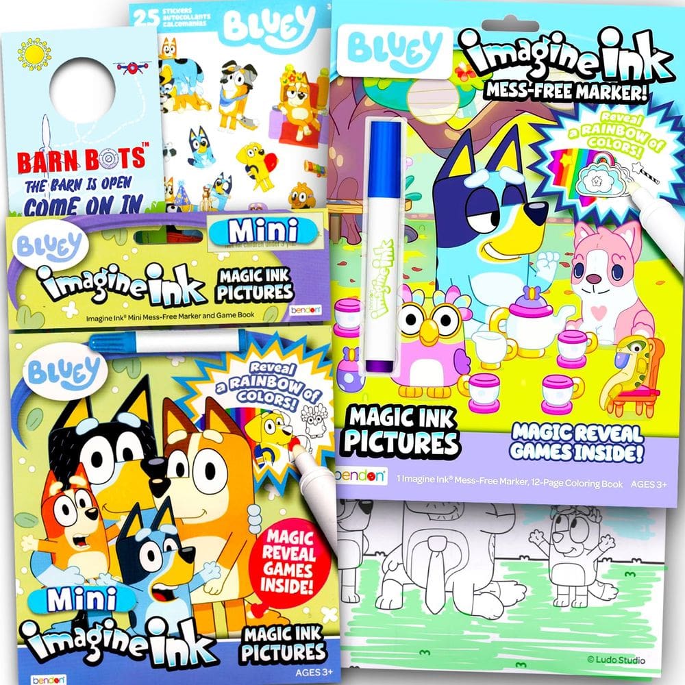 Conjunto de livros para colorir Disney Bluey Magic Ink Kids com adesivos