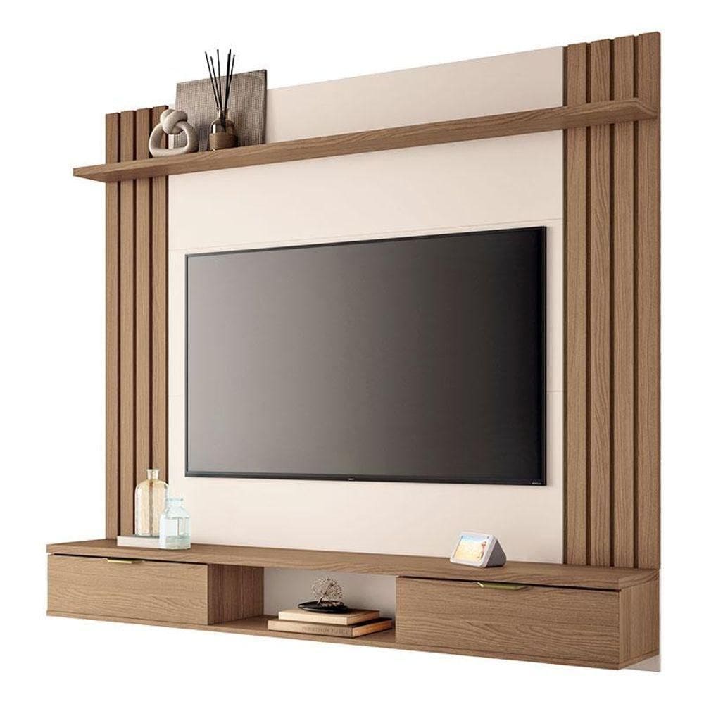 Painel Para Home Suspenso Solus Castanho Off White - Hb Móveis