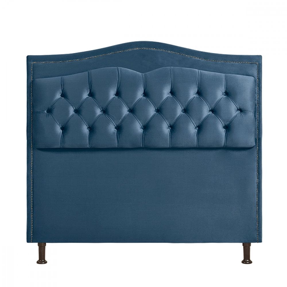 Cabeceira Para Cama De Solteiro 90cm Holanda Veludo Azul