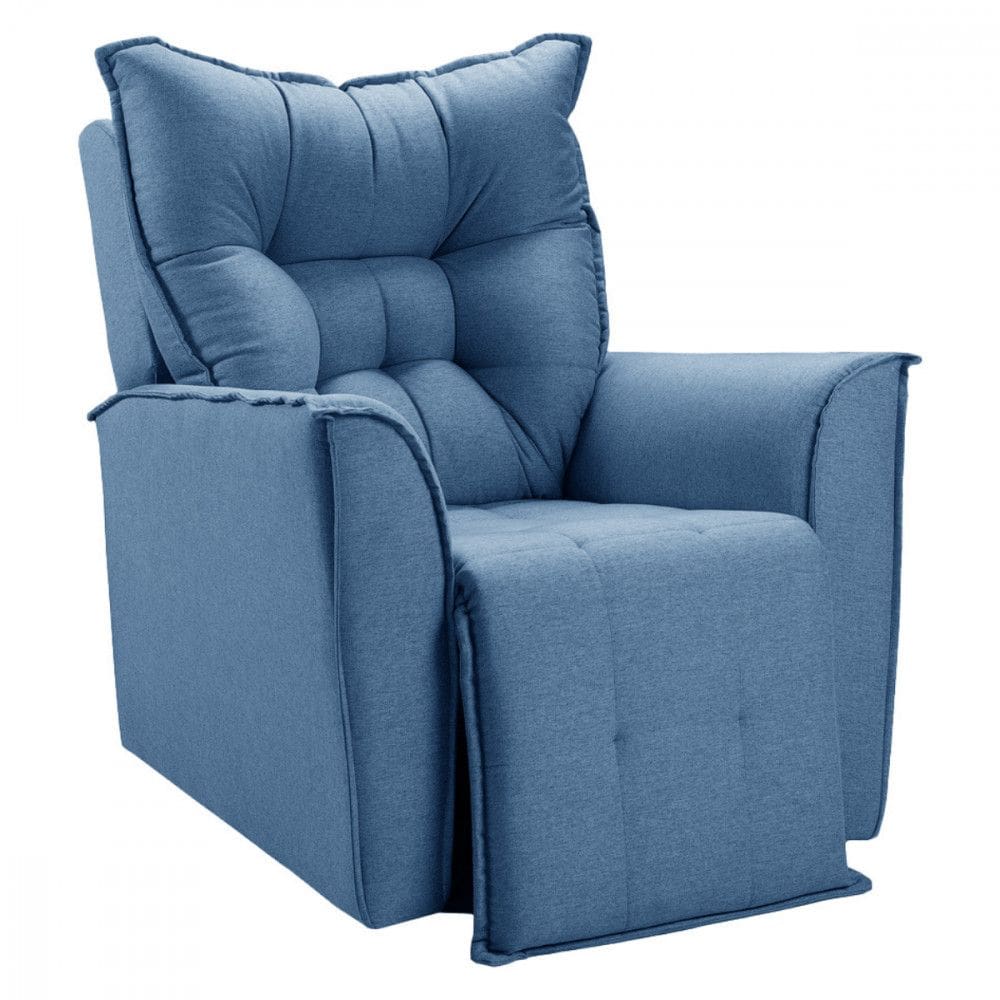 Poltrona Reclinavel Do Papai King Tecido Linho Azul