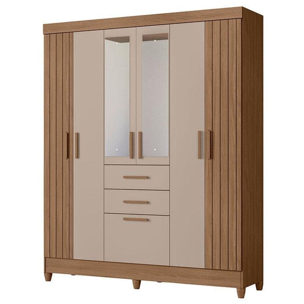 Guarda Roupa Solteiro Malta 7 Portas Carvalho Fendi Com Espelho - Moval