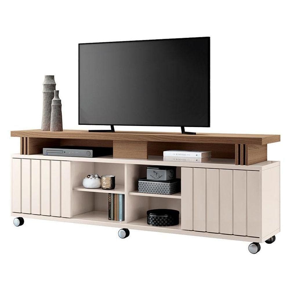 Rack Bancada Para Sala Rivera Off White Castanho - Hb Móveis