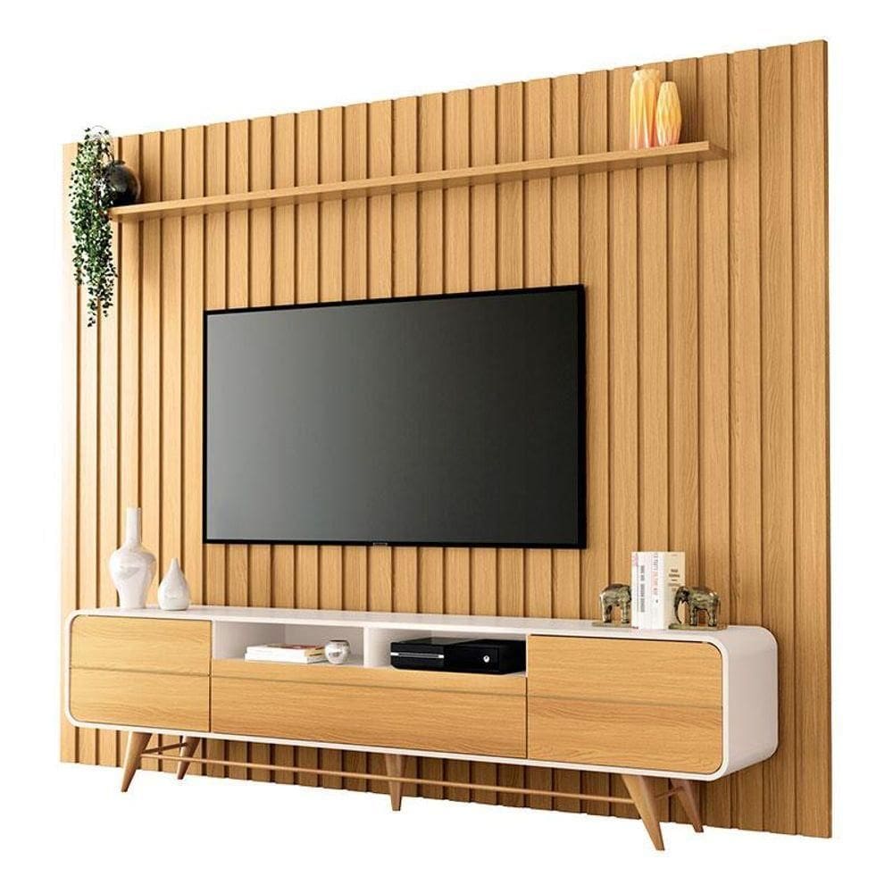 Rack Bancada época Com Painel Ripado You Cinamomo Off White - Hb Móveis