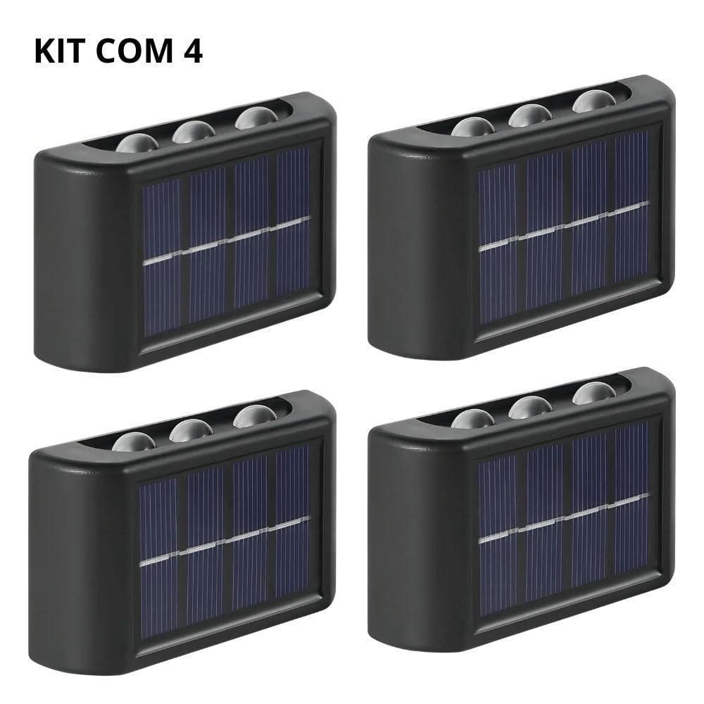 Kit 4 Luminárias Arandelas Solares Led Para Parede área Externa Jardim Garagem Led Branco 6 Fachos Impermeável