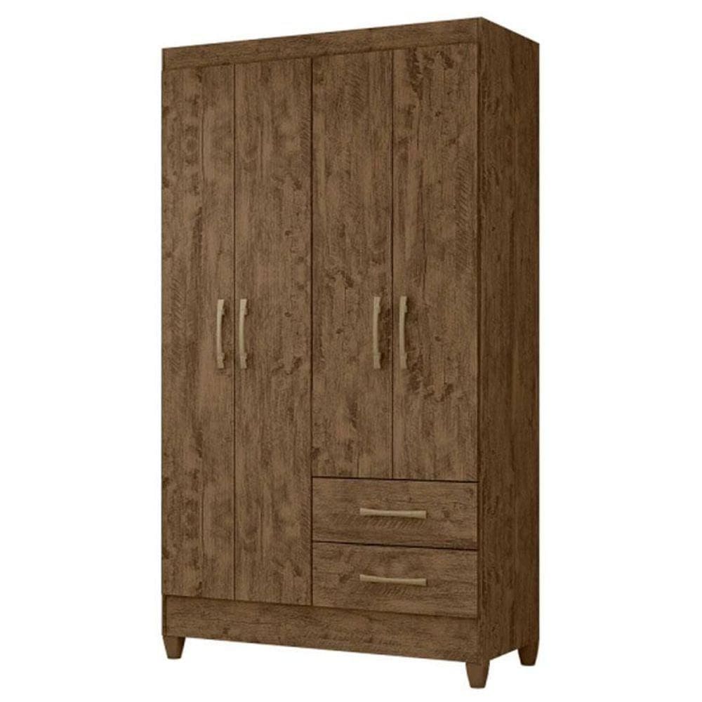 Guarda Roupa Solteiro Chile 4 Portas Castanho Wood - Moval