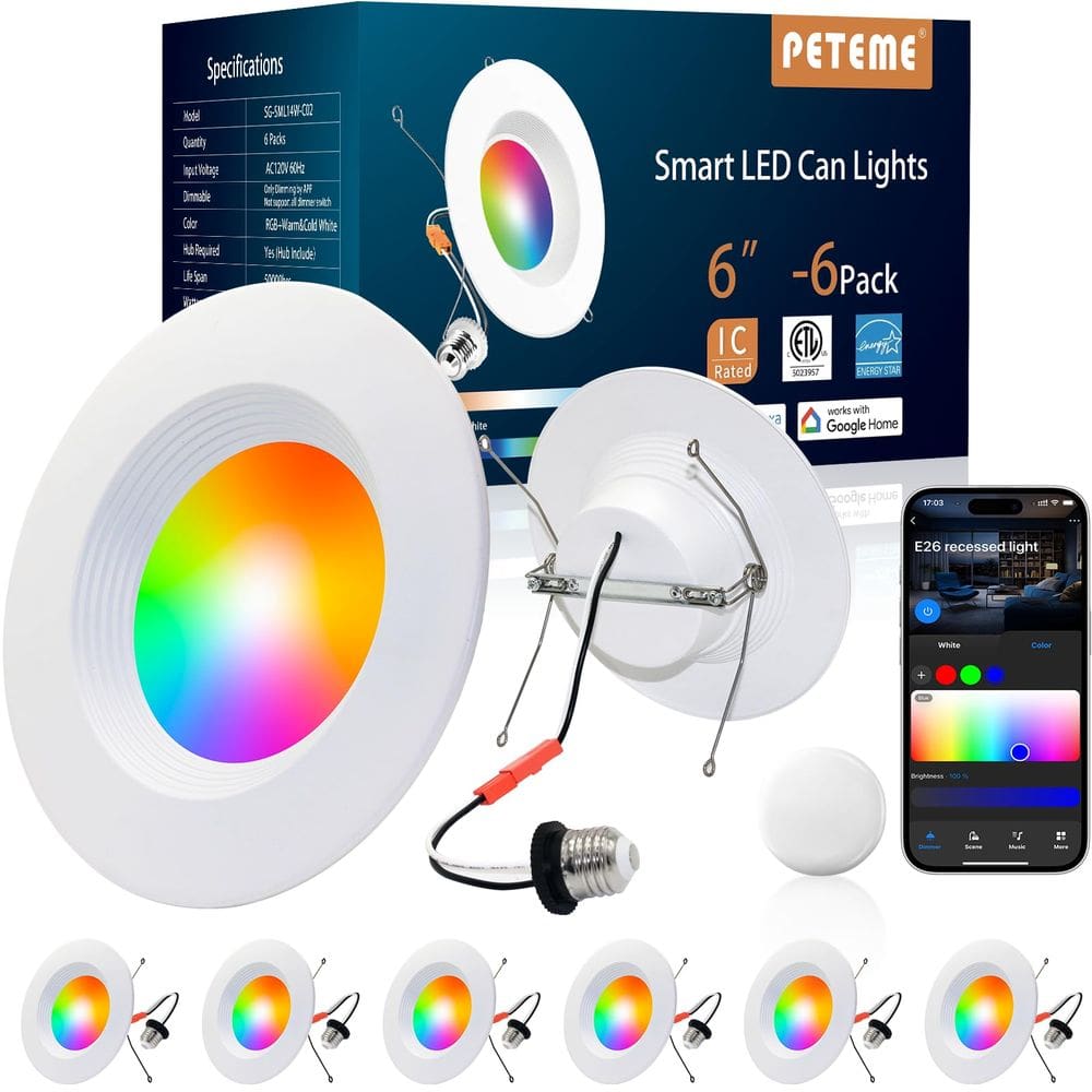 Iluminação embutida LED Smart Retrofit de 6 polegadas Peteme, pacote com 6