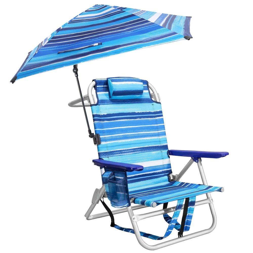 Cadeira de praia, mochila PRETZI com guarda-chuva ajustável, azul