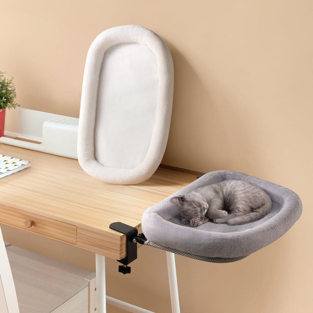 Cama de mesa Cat SoakSea dobrável com pele sintética substituível cinza
