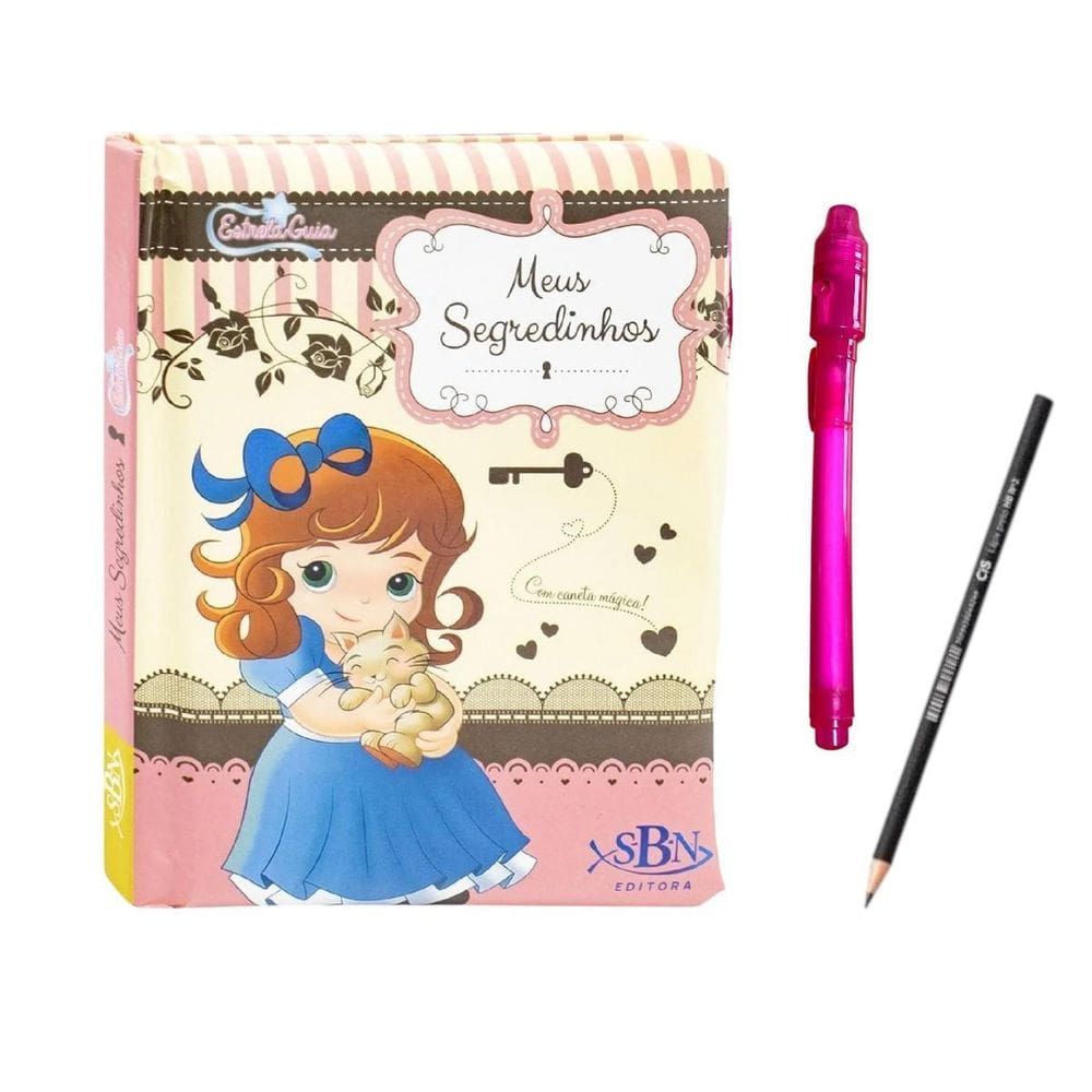 Livro Diário Meus Segredinhos Rosa Com Caneta Mágica +Lápis
