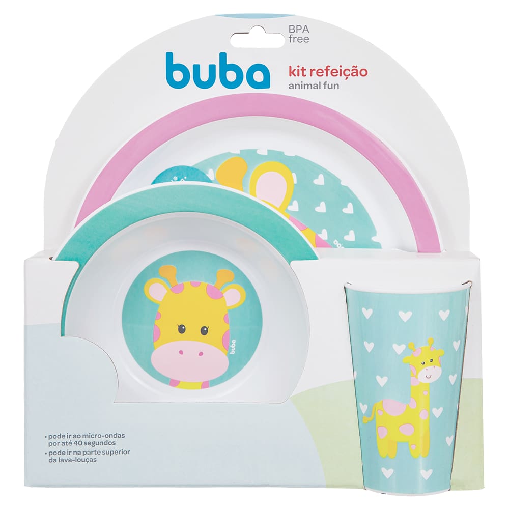 Kit Refeição Animal Fun Girafa Buba Copo Prato Bowl