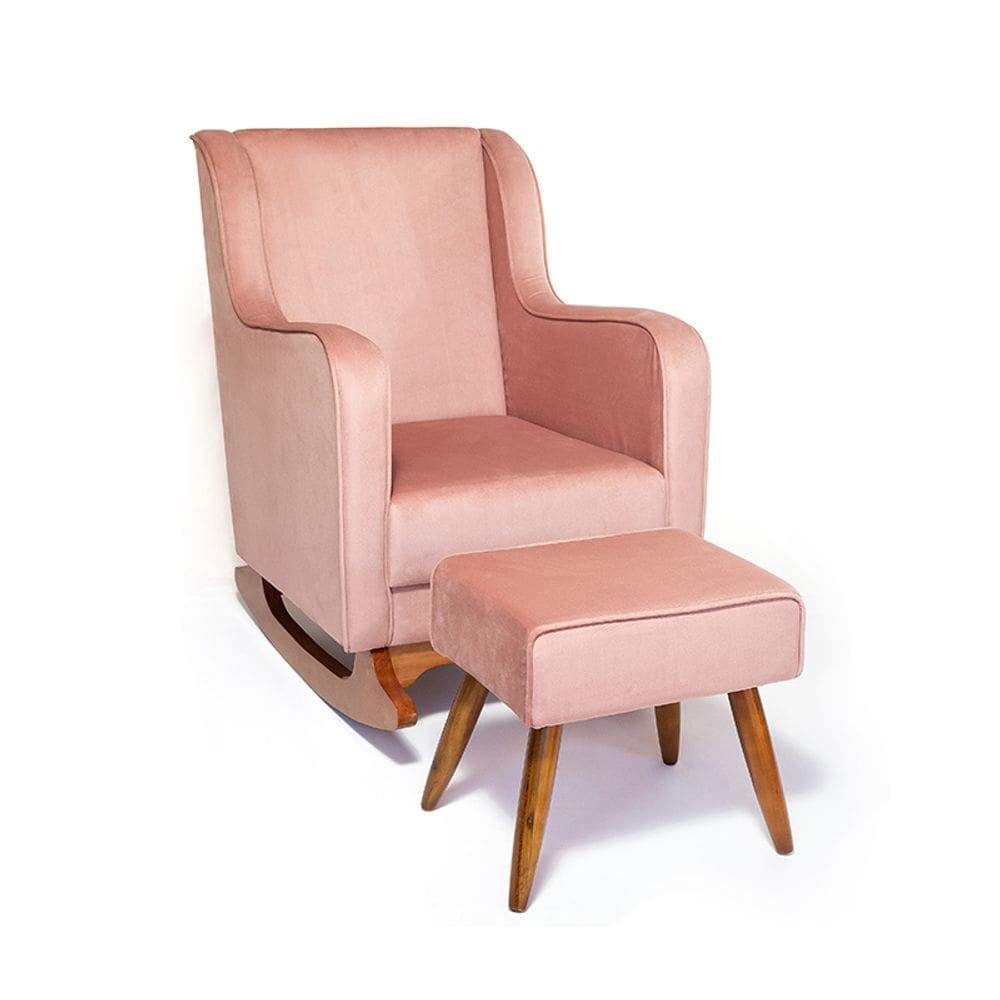 Cadeira Poltrona de Amamentação e Balanço C/ Puff Rose - Lahome Decor (Disponibilidade: Disponível em 7 dias