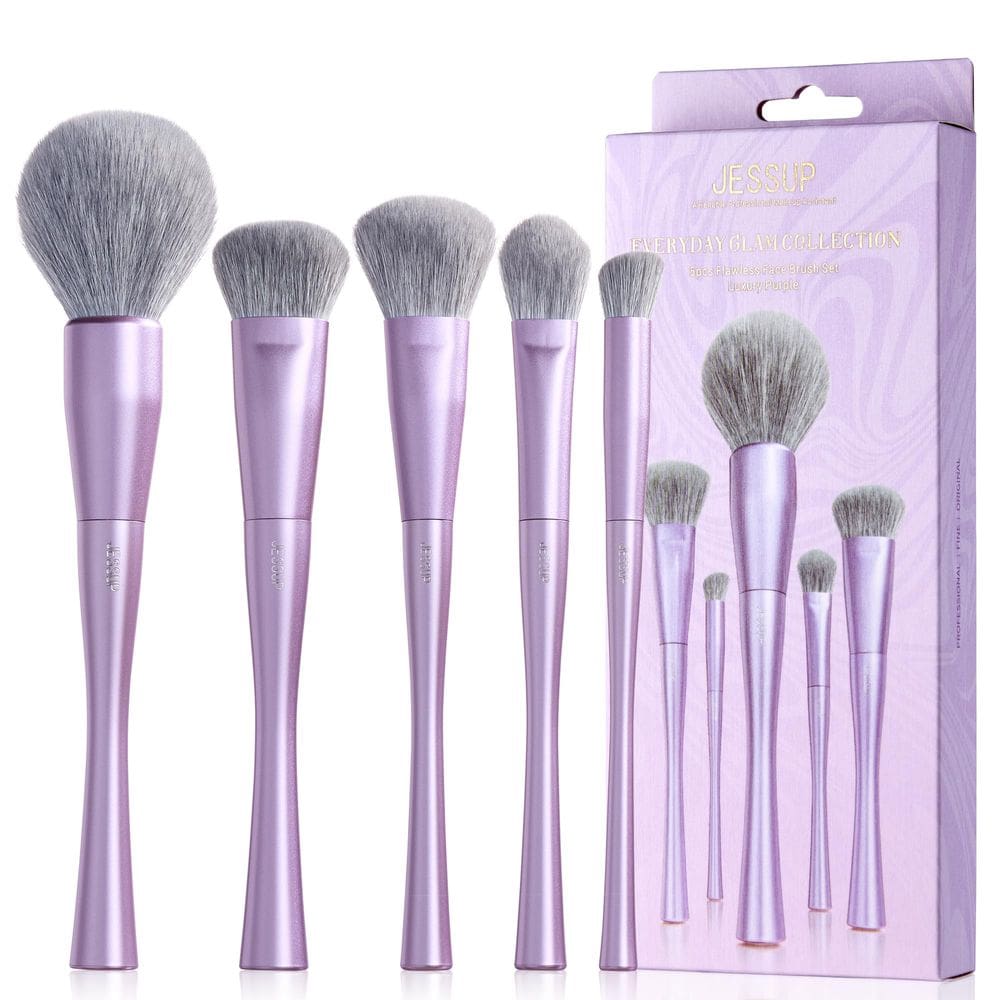 Conjunto de pincéis de maquiagem Jessup Face, 5 peças, roxo sintético, T514