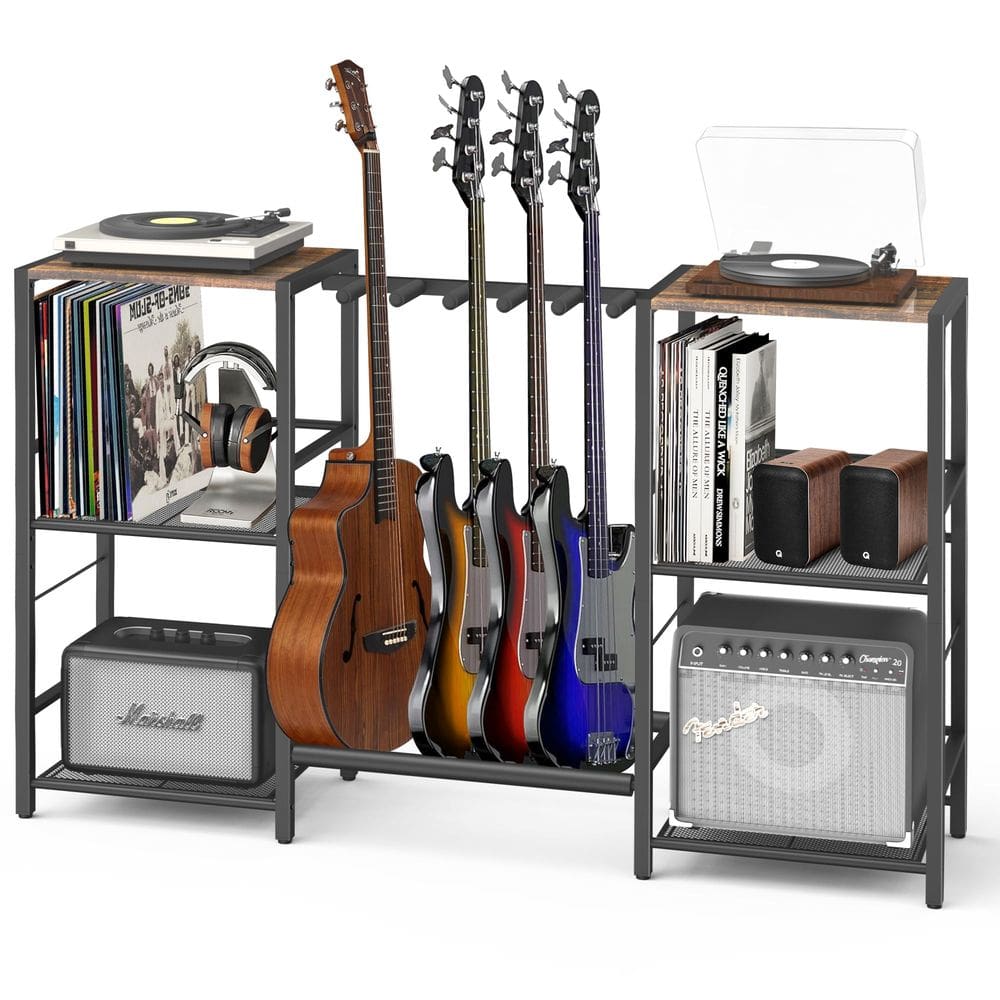 Suporte de guitarra MOSAMNI Record Player com prateleira de 3 camadas
