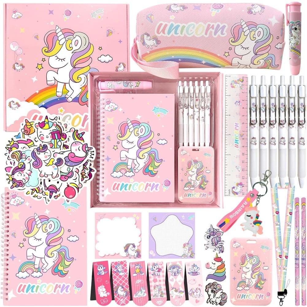Conjunto de material escolar TSILRMSAFMAO Unicorn Theme com 6 canetas