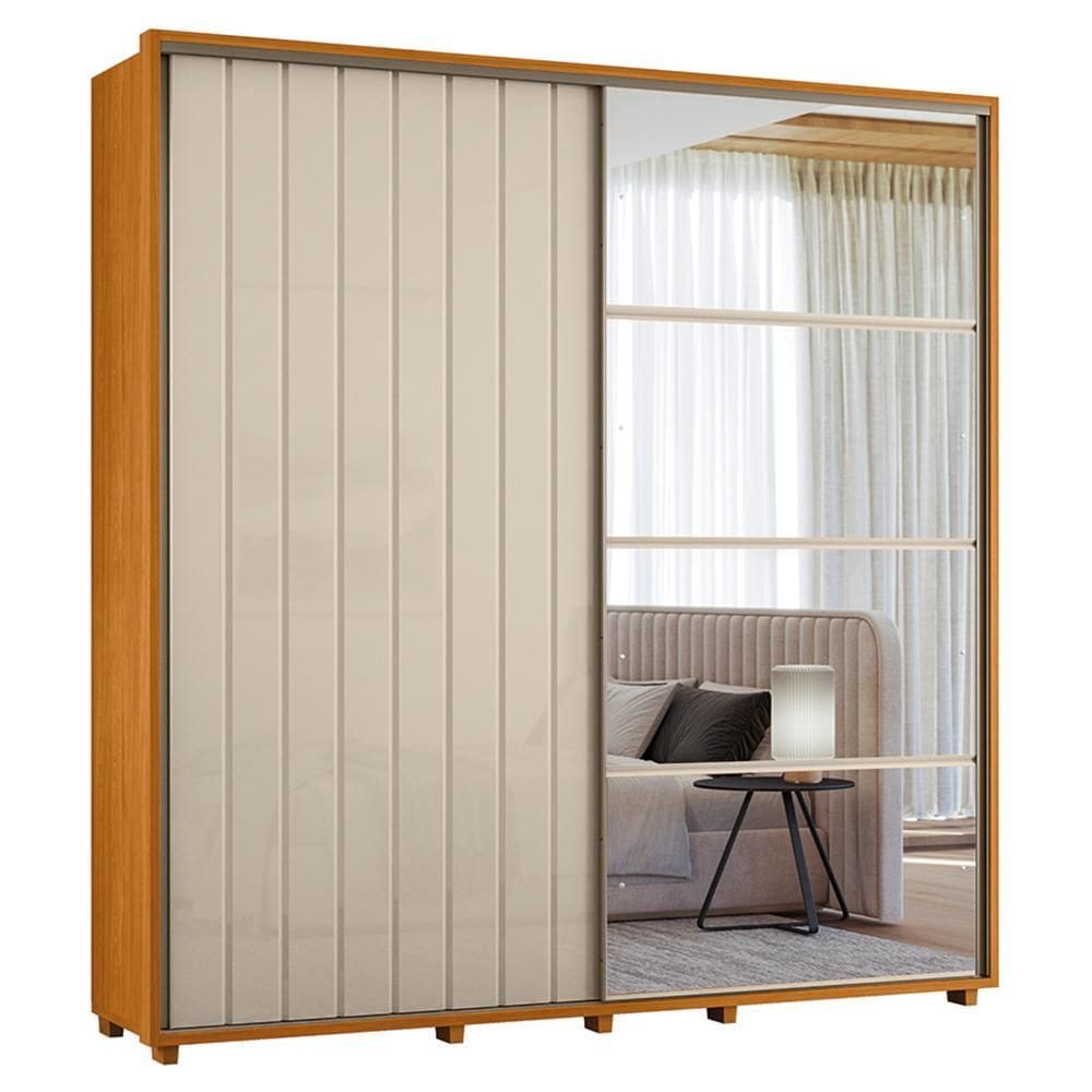 Guarda Roupa Casal Monet Ripado 2 Portas Deslizantes com Espelho - Madetec