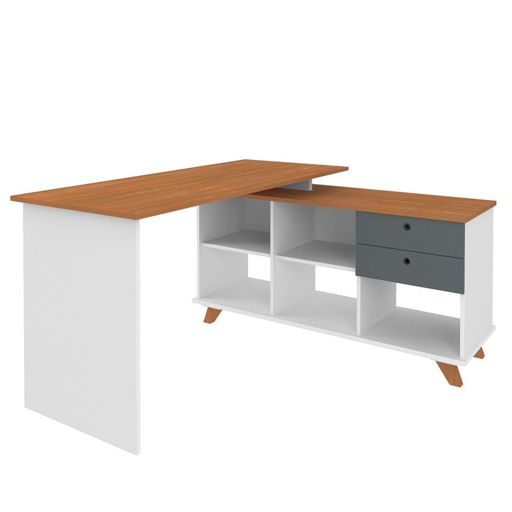 Mesa Escrivaninha 2 Gavetas com Nichos em L Golden
