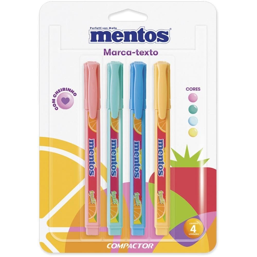 Caneta Marca Texto Destaq Mentos c/Cheiro 4 Cores Compactor